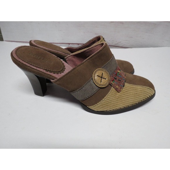 Kenzie "Touch" Leather & Fabric Mules Heels Size 9 Patchwork Quilt Look - Picture 4 of 10